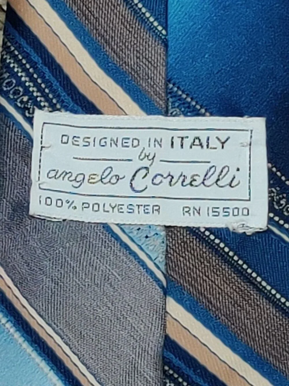 Angelo Corelli Tie Vintage Blue Gray Striped Wide Necktie Retro Italian Style